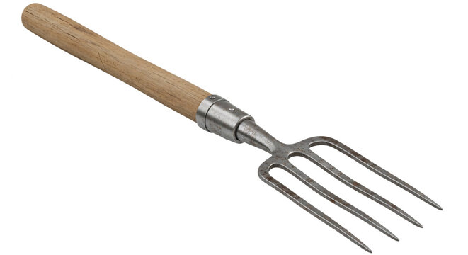 Garden fork with wooden handle a durable tool for digging and soil aeration isolated on a white background