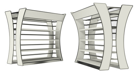 Empty open double-sided display shelving. 3d illustration isolated on white © Wire_man