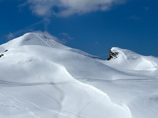amazing view over snow covered mountain peaks in winter