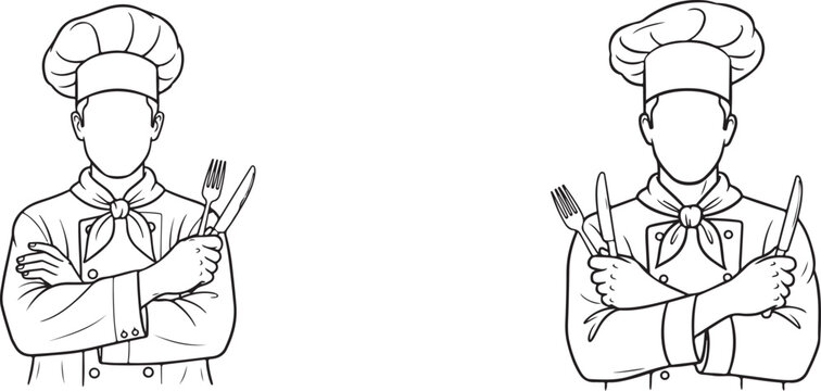 Hand drawn illustrations of two chefs with crossed arms
