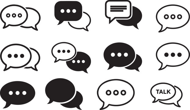 Chatting icon set.Collection of outline and filled Speech bubble set outline vector. Messaging icon, chat box, text bubble speech Messaging symbol for UI, communication apps, and feedback interfaces. 