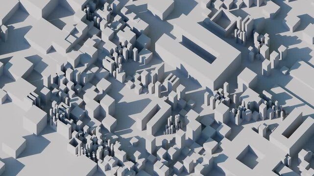 Grey isometric 3D shapes shift in a seamless looping animation, representing fintech big data and science structures. Abstract animation 4k