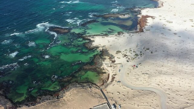 Aerial View of Natural Pools and Stone Shelters at Playa de los Charcos Fuerteventura