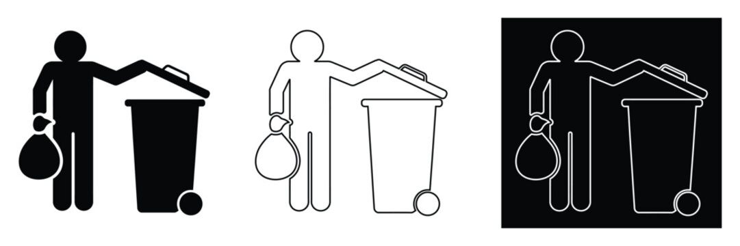 Person throwing away trash in a garbage can with different styles
