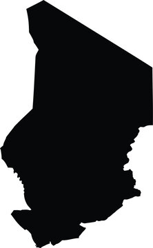 Black silhouette of the map of the country chad on a plain white background.