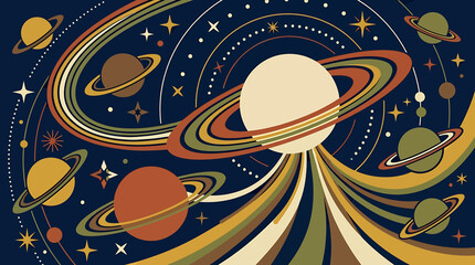 Vibrant illustration of planets and stars in space isolated on transparent background © SampaRani