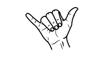 Obraz premium Shaka Hand Gesture Outline Expressing Friendship and Aloha Spirit on Isolated White Background