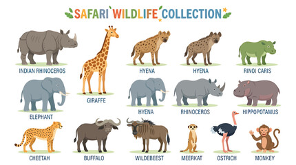Obraz premium African Safari Wildlife Collection: Diverse Animals in Cartoon Style