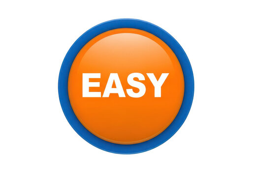 Orange and blue circular button with the word easy on transparent background