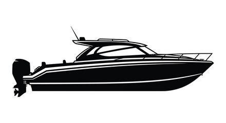 Sleek motorboat design illustrated as a striking black silhouette