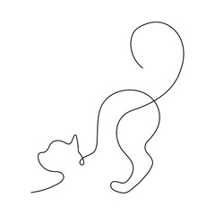 Obraz premium Stylish continuous line art featuring a sleek stretching cat, showcasing modern minimalist animal illustration for various creative projects