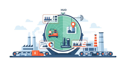 Fototapeta premium Industrial HUD System for Smart Factory Monitoring, Automation, and Logistics Management