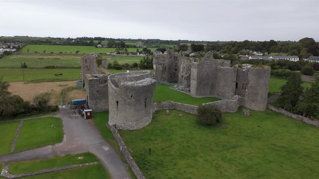 Aerial view of Roscommon castle in the Republic of Ireland