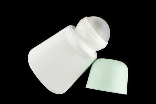 Antiperspirant isolated on black background, close-up.