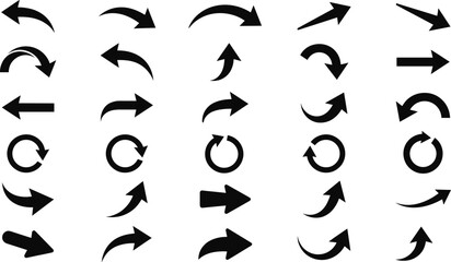 Fototapeta premium A set of black vector arrows in various directions and styles for design and navigation concepts