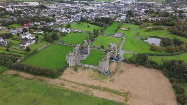 Aerial view of Roscommon castle in the Republic of Ireland