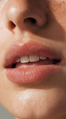 Fototapeta premium Close-up of female lips and skin texture, natural beauty and skincare concept