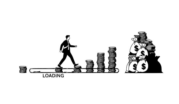 Step by step financial growth coin loading bar profit vector illustration