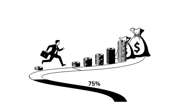 Investment gain progress businessman coins money growth vector illustration