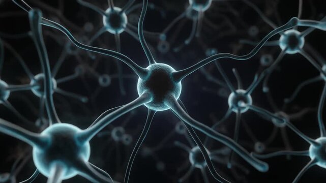 A network of translucent glass 'neurons' in a dark void. Electrical sparks (white and cyan)