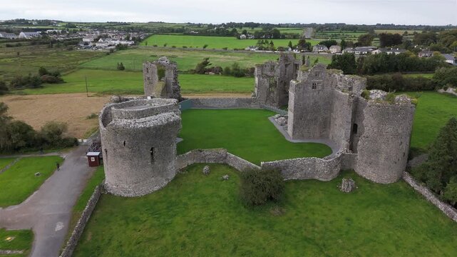Aerial view of Roscommon castle in the Republic of Ireland