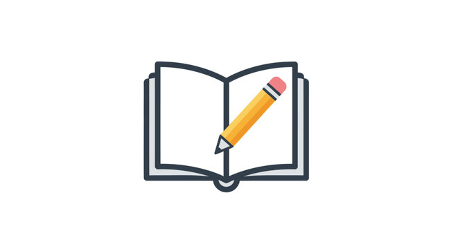 Illustration of an open book with a pencil, symbolizing education and creativity concepts