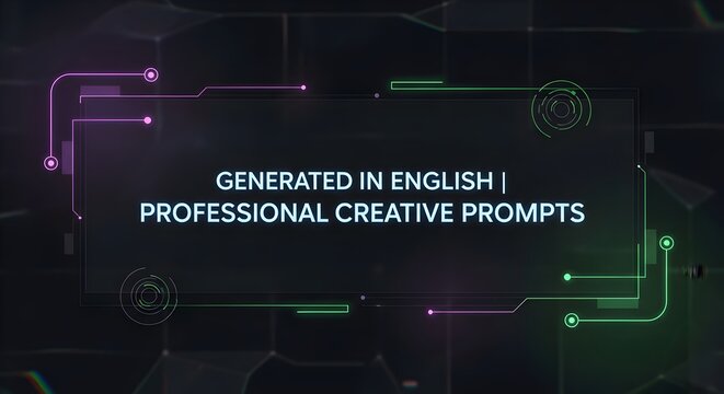 Generated english professional creative prompts on black background with neon lines