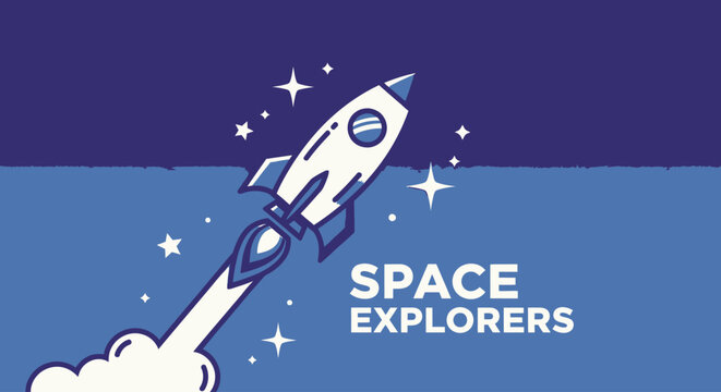 Rocket Ship Blasting Off Into Space.