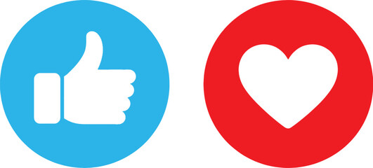 Fototapeta premium Social media like icons with thumb and heart symbols