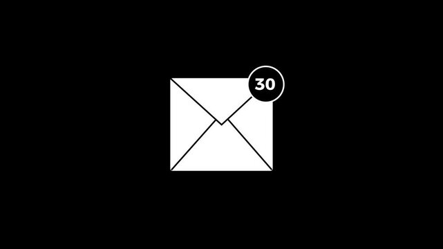 Envelope notification count grows from one to ninety nine, symbolizing many unread messages with motion graphic design 4k video animation.