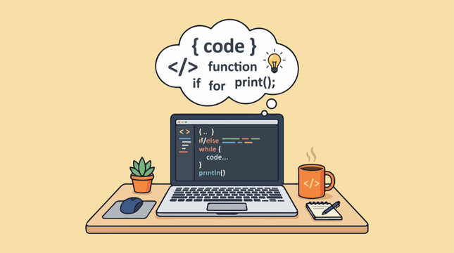 Laptop with coding on screen.