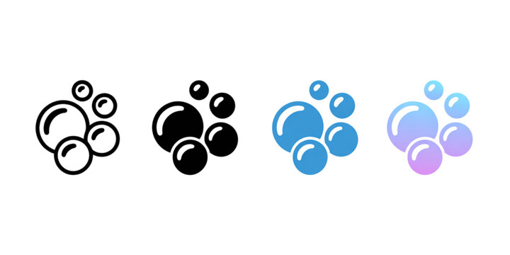 A collection of stylized soap bubble icons shown in line art solid black and gradient color styles Vector