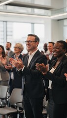 Obraz premium Formal Event Where Officials Honor Achievements Together, Business Leaders And Distinguished Guests Celebrate Accomplishments With Applause And Networking Opportunities During Daylight