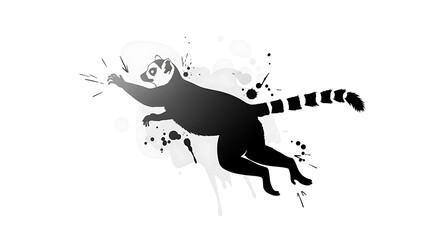 Fototapeta premium A leaping lemur illustration with splatters and splashes on transparent background