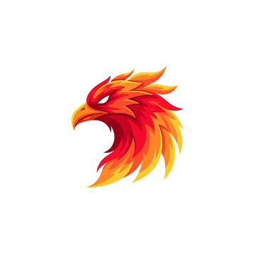 Vibrant Phoenix Head Logo Design with Fiery Feathers.