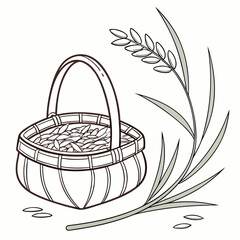 Fototapeta premium Single basket with grains and paddy plant food agriculture