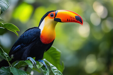 Obraz premium Colorful bird perched on tree branch.