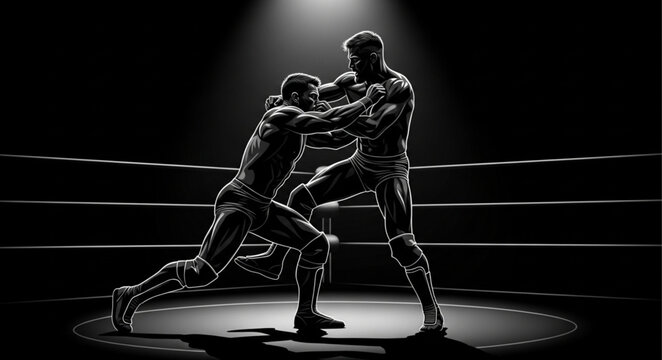 Intense Wrestling Match - Two Wrestlers Locked in a Fierce Struggle.