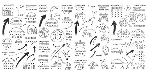 Hand drawn sports tactics diagrams with arrows and letter markings for game strategy planning © ZenVectors