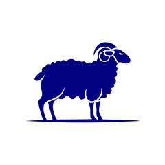 Obraz premium A blue illustration of a standing ram with curly horns