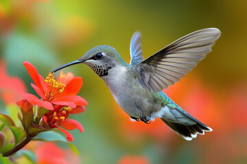 Obraz premium Hummingbird hovering over a flower.