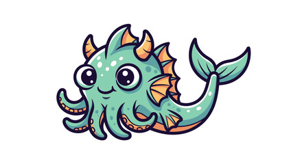 Obraz premium Cartoon sea monster with tentacles smiling.