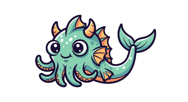Cartoon sea monster with tentacles smiling.