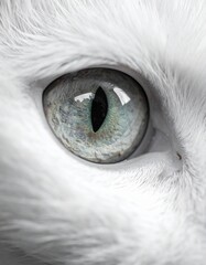 Eye of a white cat, close up, grayish, greenish iris, muted colors