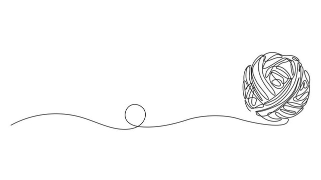 animated continuous line drawing of ball of wool, line art animation