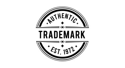 Obraz premium Authentic circular trademark stamp badge with 'Est. 1972' text, certifying official establishment and brand identity on isolated white background.