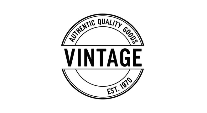 Vintage style circular stamp badge with 'Authentic Quality Goods Est. 1970' text, certifying heritage and trustworthiness on isolated white background.