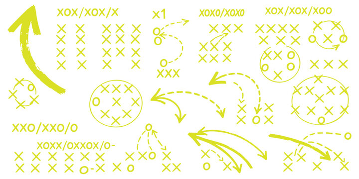 Set of hand drawn sports tactics strategy diagrams with arrows and play formations