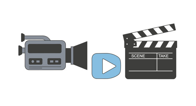 Video camera and movie clapper board.