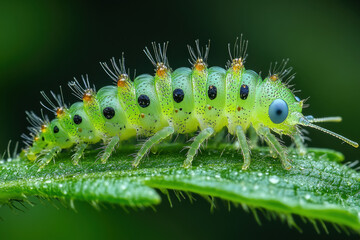 Fototapeta premium A caterpillar crawling on a leaf.